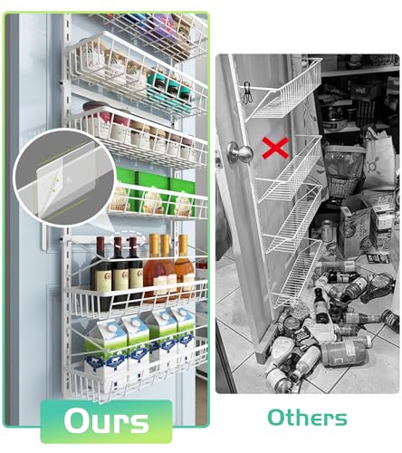 Mefirt Over The Door Pantry Organizer, Wall Mount Spice Rack, Pantry Hanging Storage and Organization, 6 Adjustable Baskets Heavy-Duty Metal for Home & Kitchen, Back of Door Seasoning Rack - White - color: White, size: 6-Tier