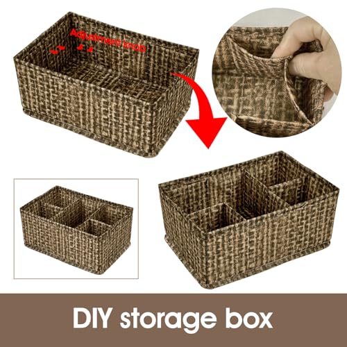 VERONLY Cosmetic Storage Bins Makeup Organizer, Adjustable Multifunction Storage Box Desk Drawer Divider for Makeup Brushes, Bathroom Countertop or Dresser, Set of 4 - style: Brown 4PC