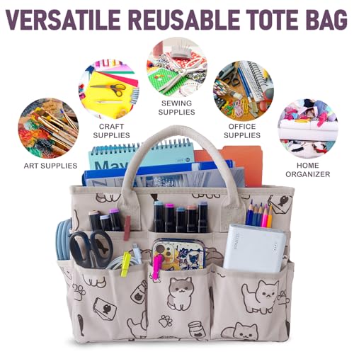 Cupohus Craft Organizer Tote Bag – Art Organizer, Craft Caddy with Multiple Pockets, Large Capacity Supply Storage Bag for Sewing, Knitting, Painting, and Travel (Pet Prints) - color: Pet Prints