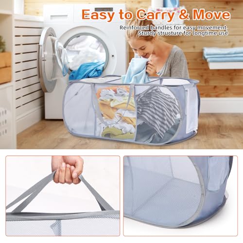 Durable Collapsible Foldable Pop Up Laundry Hamper, Sturdy 3 Compartments, Handy Pocket & Easy to Sort Clothes Hampers for Dorm, Kids Room, Travel - Grey - color: Gray, size: 3 Compartments