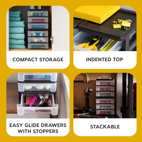 IRIS USA Plastic Stacking Desk Top 3-Drawer Storage Organizer, 2-Pack, for Makeup Vanity Nail Polish Bathroom Stationery Art Craft Supplies Kitchen Office Garage and Small Organization, Small, Black - color: Black, style: Small - 2 Pack