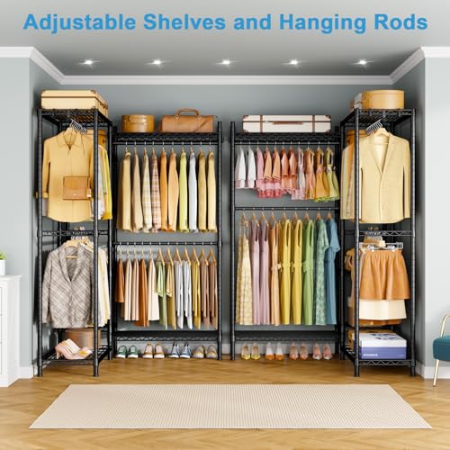 Ulif E4L L-shaped Clothes Rack for Corner, Heavy Duty Freestanding Garment Rack, Metal Clothing Organization Storage System with Shelves and Hangers, Max Load 962lbs, 42.7"W x 42.7"D x 79.3"H, Black - color: Black