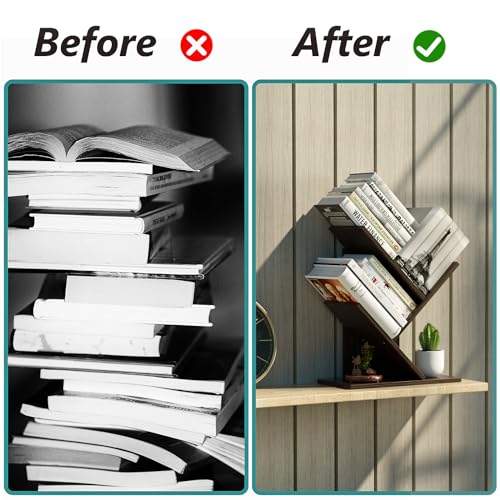 R RUISHENG 3 Tier Small Tree Bookshelf Desk Book Organizer Narrow Bookcases for Books Magazines CDs Free Standing Retro Wooden Storage Shelves for Home Office Bedroom Living Room Dark Walnut - color: Dark Walnut