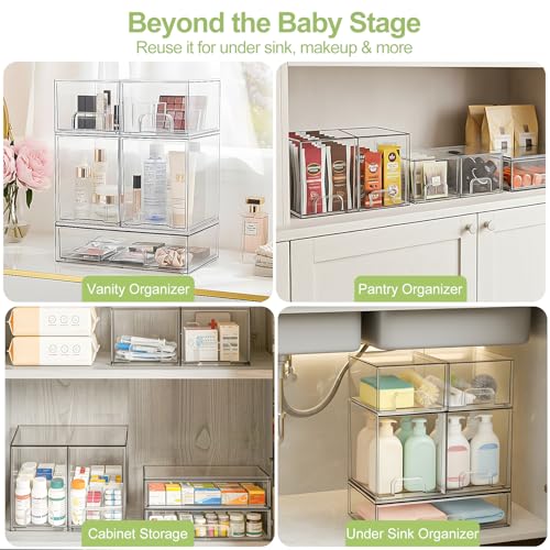 Bottle Storage Organizer Baby: Clear Stackable Storage Drawers, Acrylic Bottles Station Organizer for Countertop, Vanity, Bathroom, Cabinet Organization - 5 Pack - size: 2 Small+2 High+1 Wide
