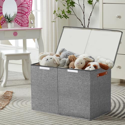 Bagnizer Large Toy Storage Box with Lids, Collapsible Sturdy Baby Storage Organizer Chest Bin Basket for Kids, Boys, Girls, Playroom, Nursery, Bedroom, Closet 25"x13"x16" (Gray) - color: Gray