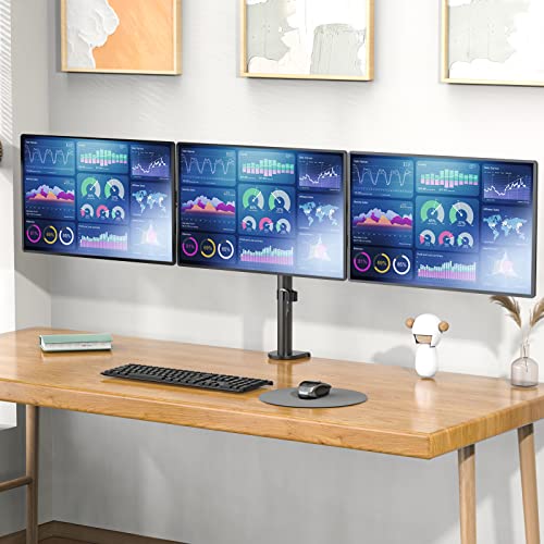 WALI Triple Monitor Mount, 3 Monitor Desk Mount for 13-27 inch Computer Screens, Holds up to 22 lbs, Triple Monitors Stand for Desk, with Tilt, Swivel, Rotation, VESA 75/100mm (M003S), Black - size: Triple, style: C-Clamp