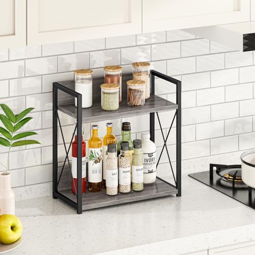 Giikin Coffee Bar Accessories, 2 Tier Spice Rack for Counter, Gray Kitchen Countertop Organizer (Grey, L) - color: Grey, size: Large