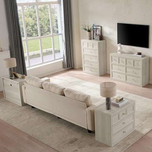 5 Drawers Dresser for Bedroom, 45.7" Tall Large Dresser & Chests of Drawers with Metal Handle, Clothes Storage Organizer Dresser w/Natural Texture for Bedroom, Living Room-Grey White - color: Beige, size: 15.6"D x 29.5"W x 45.7"H (5 Drawers)