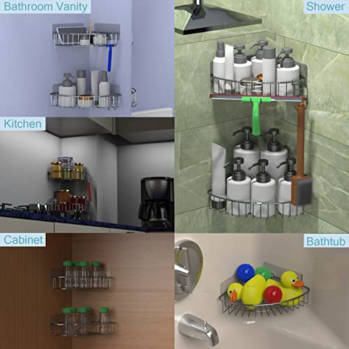 Shower Shelf for inside Shower, Shower Shelf Corner, Shower Corner Caddy, Adhesive Shower Caddy, Shower Wall Caddy, Stainless Steel Shower Caddy Suction No Drill 2 Pack Silver - color: Silver