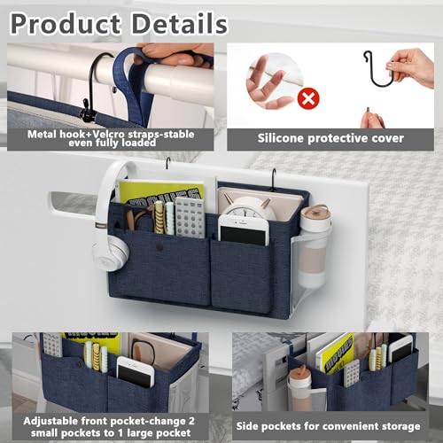 Edudif Bedside Caddy Bedside Organizer with Fixed Straps & Water Bottle Holder, Bunk Bed Caddy ideal for Home, Dorm, Hospital, Crib, Versatile Bedside Storage Solution (Navy) - color: Navy