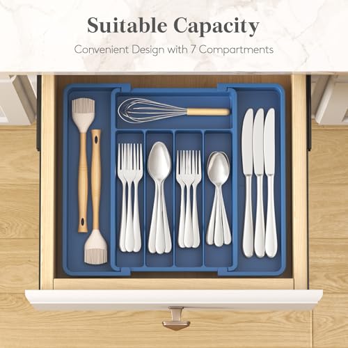 Lifewit Silverware Drawer Organizer, Expandable Utensil Tray for Kitchen, BPA Free Flatware and Cutlery Holder, Adjustable Plastic Storage for Spoons Forks Knives, 8.5"-14.1" x 12.1", Dark Blue - color: Dark Blue, size: Medium (8.5-14''W x 12''D)