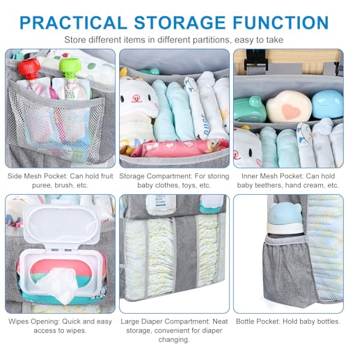 Accmor Changing Table Diaper Organizer, Hanging Diaper Caddy Organizer Stacker for Cribs Changing Table Playard Wall Baby Essentials Storage, Grey - style: Double Enlarged-Grey