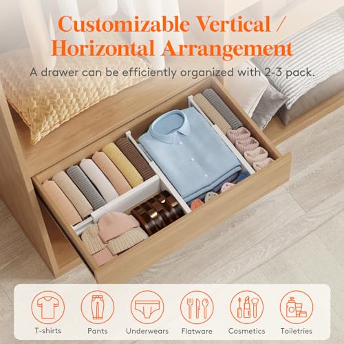 Lifewit 5 Pack 4" High Drawer Dividers 34-56cm/13.5-22" Adjustable Drawer Organizer for Clothes/Utensils, Expandable Drawer Separator in Dresser/Kitchen/Bedroom/Office Organization & Storage White - size: 4"H, 13.5-22"L