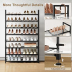 8 Tier Metal Shoe Rack, Tall Shoe Organizer Holds 32-40 Pairs, with Adjustable Flat or Angled Shelves, Shoe Storage Shelf for Closet, Entryway, Garage, Black - size: 8-Tier