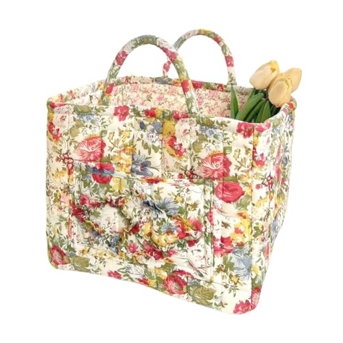 Quilted Fabric Basket Foldable Car Storage Boho Floral Laundry Basket Hamper for Nursery Bedroom & Living Room | Organize Clothes Toys - color: Blooming Spring