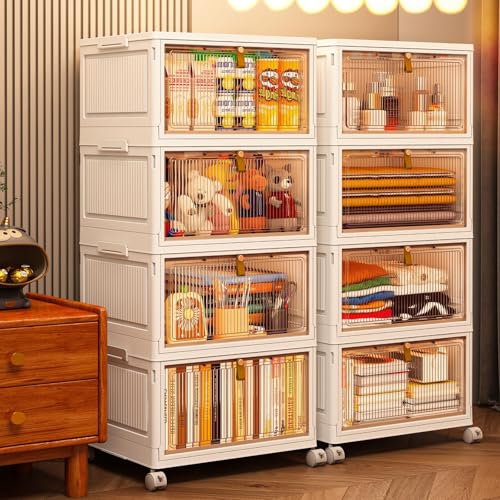 CTSNSLH 4 Tier Plastic Storage Bins with Lid - 27.5Qt Stackable with Lids for Bedroom, Living Room, Office - Foldable Containers, Household Organization - size: 27.5Qt 4-Tier&One Lid