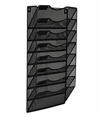 EasyPAG 8 Pocket Mesh Wall File Organizer, Hanging Paper Folder Holder with Classify Label, Vertical Wall Mount Mail Organizer for Office Home Classroom, Black - color: Black, size: 8 Tier
