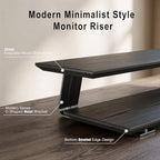 2-Tier Dual Monitor Riser with 6-Port Hub – 39.4" Extra Wide Solid Wood Plywood Desk Stand for Dual Monitors, 30w Fast Charging USB C/A Ports, Heavy Duty Desk Organizer, Black Wood Grain Finish