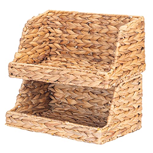 VATIMA Water Hyacinth Storage Baskets for Organizing, Medium Open-Front Wicker Basket for Kitchen, for Shelves, 11.8” x 7.5” x 5.5”, 2 Pack - color: Water Hyacinth, size: 2-Pack Open-Front (11.8"L x 7.5"W x 5.5"H)