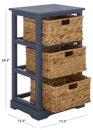 SAFAVIEH Home Collection – Halle Blue 3-Drawer Basket Storage Side Table, Coastal Accent Design, Fully Assembled (AMH5738H) - color: Blue