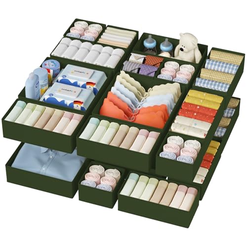 DIMJ Drawer Organizer Clothes - 20 Pack Closet Drawer Organizer Bins for Baby Clothes Storage, Fabric Dresser Organizer for Nursery Bedroom, Foldable Small Drawer Dividers for Underwear Socks - color: Green, size: 20 Pack