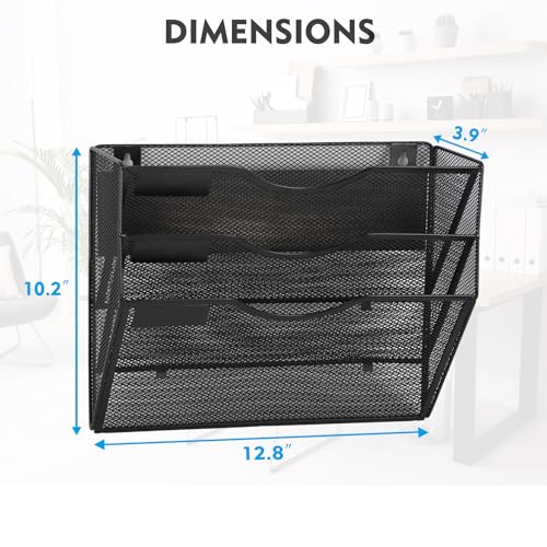 EASEPRES Magnetic 3 Pocket Mesh Hanging Wall File Organizer, Wall Mounted Mail Paper Document Folder Holder, Clipboard Storage Magazine Rack with Nametag Label for Office Home School, Black - color: Black, size: 3 Tier Magnetic