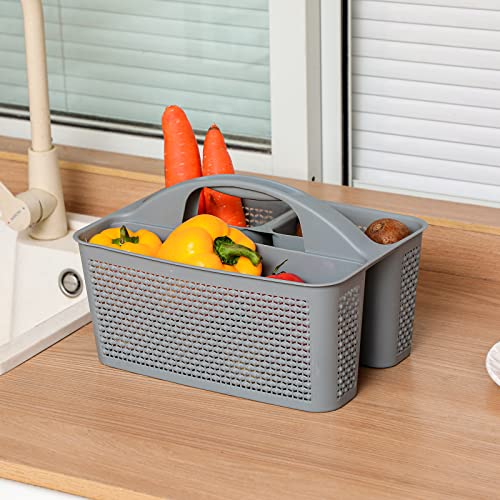 UUJOLY Plastic Portable Shower Caddy Bucket, Cleaning Shower Basket with Handle Compartments Storage Organizer for Bathroom Kitchen College Dorm Sink, Grey - color: Grey