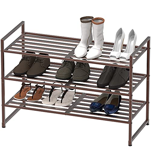 Simple Houseware 3-Tier Stackable Metal Panel Shoes Rack, Bronze - color: Bronze, style: Metal Panel