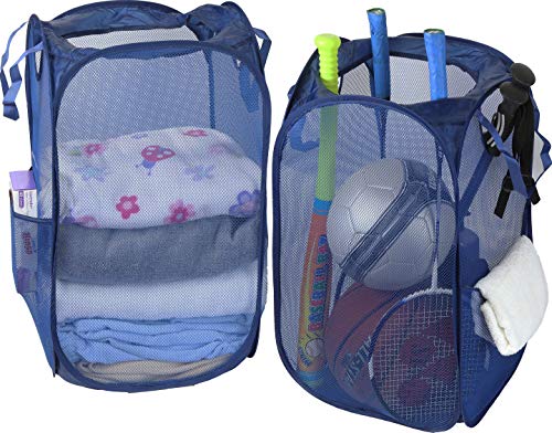 Simple Houseware Mesh Pop-Up Laundry Hamper Basket with Side Pocket, Dark Blue - 2 Pack - color: Dark Blue, size: 2 Pack