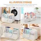 Collapsible Laundry Baskets with 3 Compartment, 150L Tear-proof Pop Up Hamper, Foldable Laundry Basket with Tote Handles, Dirty Clothes Hamper for Laundry, Bedroom, Bathroom, Dorm Beige - style: 3 Compartments- Beige