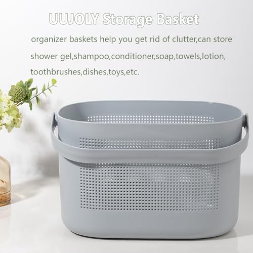 UUJOLY Plastic Storage Baskets with Handles, Shower Caddy Shelf Organizers Basket for Bathroom, Kitchen, Dorm Room, Gray - color: Gray, size: 1 Pack