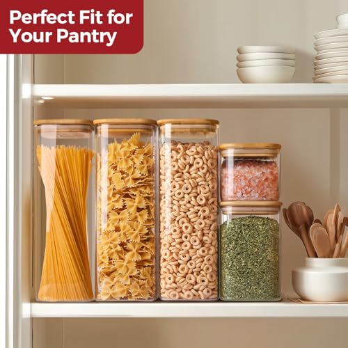 Rectangle Glass Storage Containers with Lids, Glass Jars with Bamboo Lids for Spaghetti, Pasta, Kitchen Pantry Storage Containers (2 pack 2.2qt) - size: 2 pack（2.2qt）