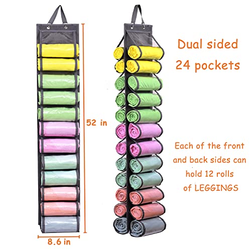 Legging Storage Bag Storage Hanger Can Holds 24 Leggings or Shirts Jeans Compartment Storage Hanger, Foldable Leggings Organizer Clothes Portable Closets Roll Holder (Grey-2) - color: Grey-2