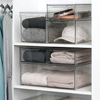 mDesign Plastic Stackable Closet Storage Organizer Bin Containers with Front Pull Drawer for Cabinet, Desk, Shelf, Cupboard, or Dresser Organization - Lumiere Collection - Clear - size: 16 x 12 x 6 (Pack of 1)
