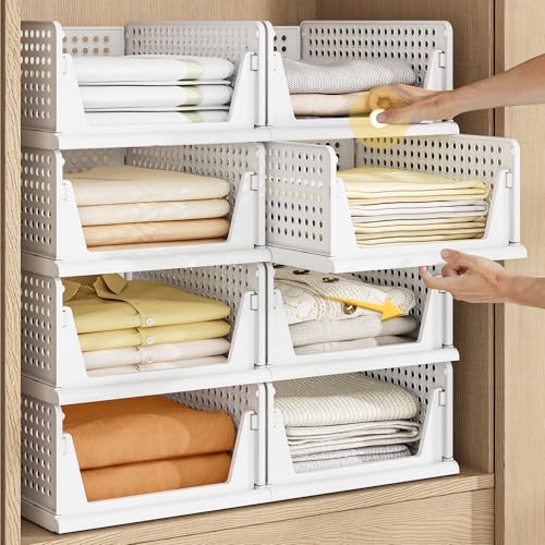 Pinkpum 5 Pack Stackable Plastic Storage Closet Organizers and Storage Bins Drawer Shelf Storage Container for Wardrobe Cupboard Kitchen Bathroom Office White - color: White
