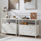 Edbuosy 27 inch Wide Night Stand Set 2 with Charging Station, Bedside Table with Open Shelf, 2 Drawers Small Wood Dresser, Modern Wood Nightstand for Bedroom/Living Room (White) - color: 2 Pack, White, size: 2 Drawers