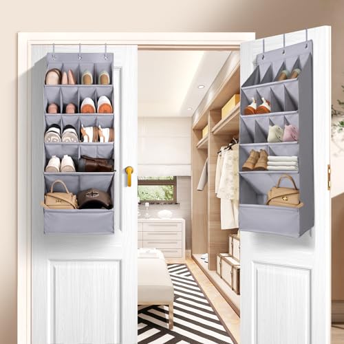 FENTEC 1 Pack Over-the-Door-Shoe-Organizers,Hanging Organizers with Large Pocket Shoe Holder Hanging Shoe Rack for Closet Shoe Organizer for Wall, Over Door Organizer with 15 Pockets Gray - color: GREY-(18+ Pairs), size: 1 Pack