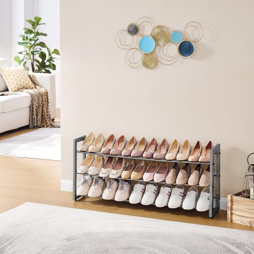 FAVOOSTY 3-Tier Expandable Shoe Rack, Adjustable Shoe Shelf Storage Organizer Space Saving Metal Free Standing Shoe Rack for Entryway Closet Doorway, Silver Grey - color: Silver Gray, size: 3 Tier
