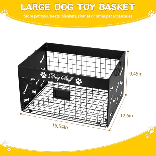 Bfttlity Dog Toy Basket - Large Dog Toy Box with Handles and Label Position Design for Living Room, Metal Dog Toy Bin Storage for Dogs Chew Pets Toys, Blankets, Clothes, Food (Black) - color: Large Black