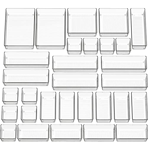 Simple Houseware 30 PCS Clear Plastic Drawer Organizers Set, 5-Size for Makeup, Bathroom, Bedroom and Office - size: Assorted x 30