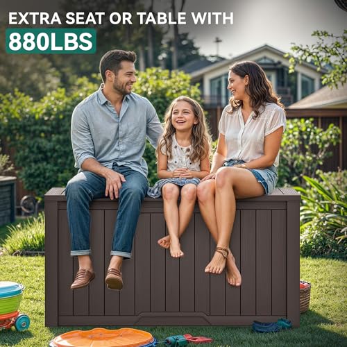 YITAHOME XXL 240 Gallon Large Outdoor Storage Deck Box for Patio Furniture, Outdoor Cushions, Garden Tools and Sports/Pools Equipment, Weather Resistant Resin, Lockable (Dark Brown) - color: Dark Brown, size: 240 Gallon, style: Deck Box