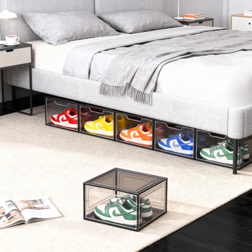 Shoe Boxes Shoe Storage Boxes Display Boxes with Magnetic Doors and Stackable Design, Ideal for Hallways, Under Beds, Wardrobes, and Living Rooms (Magnetic Door-Black, 6 Pack) - color: Magnetic Door-Black, 6 Pack