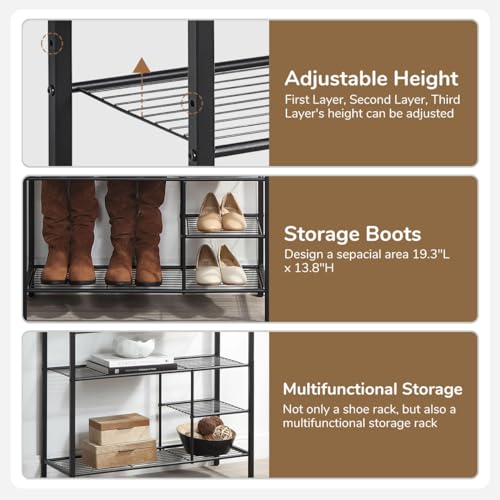6 Tier Shoe Rack Organizer, Metal Mesh Shoe Storage Shelf, Storage Boots .for Entryway, Closet,Hallway, Bedroom,Cloakroom,Garage, Industrial,Rustic Brown - size: 6-Tier