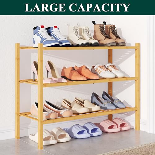 Smiry Bamboo Shoe Rack for Closet, 3 Tier Wooden Stackable Shoe Organizer, Free Standing Shoes Storage Shelf for Entryway, Front Door Entrance, Natural - color: Natural, size: 3 Tier - Medium