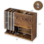 MyGift Wall-Mounted Remote Control Holder with Battery Storage Organizer, 2 Slot TV Remote Caddy, Rustic Burnt Wood, for Office, Home
