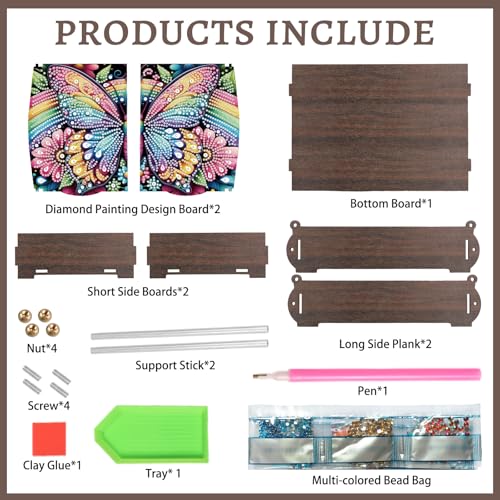 antor DIY Rainbow Butterfly Diamond Painting Wooden Storage Box, Special Shaped Rhinestone Art Desktop Organizer with Flip Lid, Handmade Art Tabletop Decorations Gift for Adults - color: Butterfly