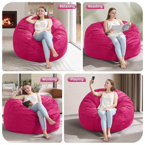 Hobestluk 3FT Bean Bag Chair Giant Bean Bag Chairs for Adults Large Bean Chairs with Removable Cover, Beanbag Chair with Filler, Adult Bean Bag Chairs for Living Room, Bedroom - color: Pink, size: 3FT - 36" x 36" x 22"