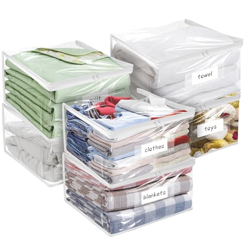 Kikerike Plastic Storage Bags with Easy-Glide Zipper, Pack of 6, Durable Clear Vinyl Zippered Storage Bags for Clothes Sweaters Comforters Blankets Sheets Bedding (18 x 15 x 9 Inch, White) - color: White, size: 18 x 15 x 9 Inch - 6 Pack