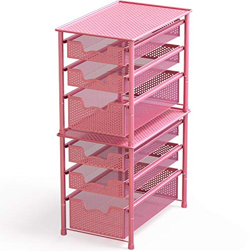 Simple Houseware Stackable 3 Tier Sliding Basket Organizer Drawer, Pink - color: Pink, size: 3-Tier