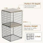 Hencawima 4-Tier Stackable Closet Organizers and Storage, Dual-Layer Reinforced Clothing Cube Shelves with Wood Tops, Sturdy Clothes Storage Bins & Shelf Basket for Wardrobe, Closet Organizer System